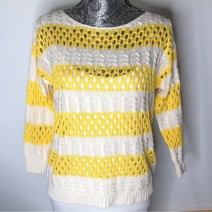 Willi Smith womens cotton blend loose knit crochet yellow cream‎ Sweater small